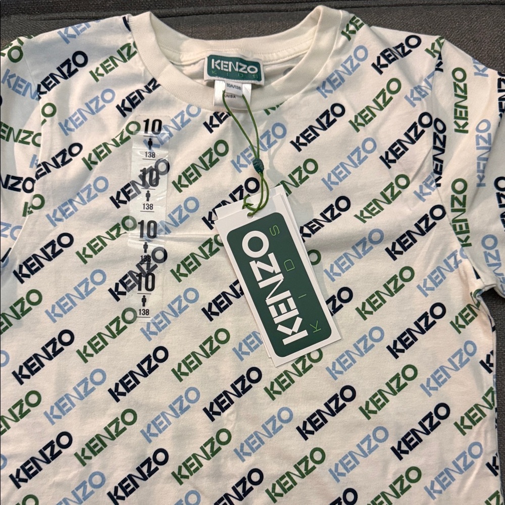 Kenzo Kids White T-Shirt with Green and Blue Logo Print